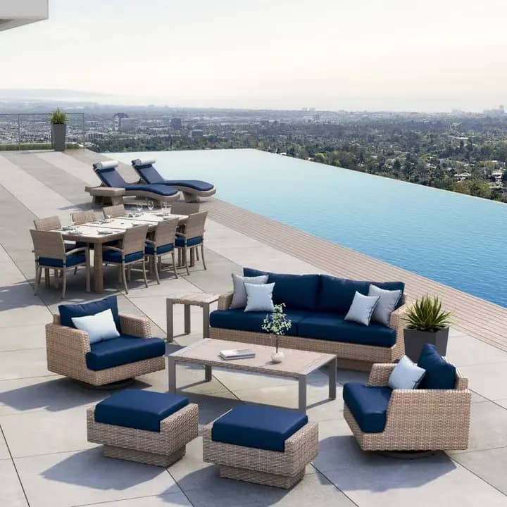 Portofino Repose 19 Piece Sunbrella Outdoor Estate Collection - Laguna Blue