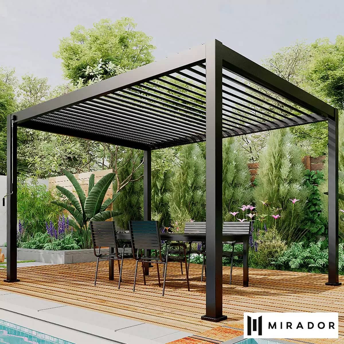 Mirador Adjustable Louvered Aluminum Pergola — 10ft. x 13ft. — Gray