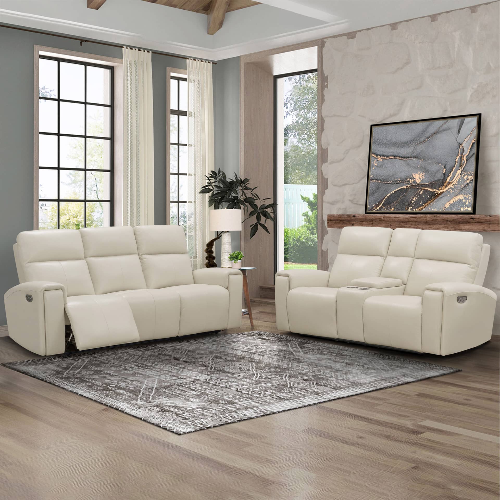 Keegan 2-piece Leather Power Reclining Set with Power Headrests, White