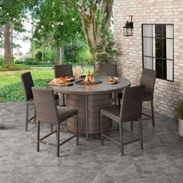 Agio McKinnon 7-Piece High Dining Set with Fire Table