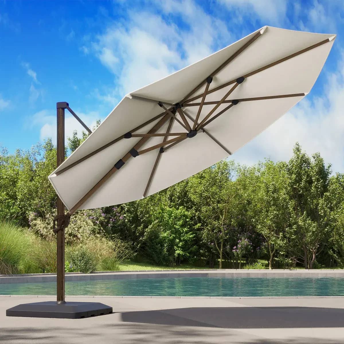 Seasons Sentry 13 ft. Round Woodgrain Aluminum Cantilever Umbrella