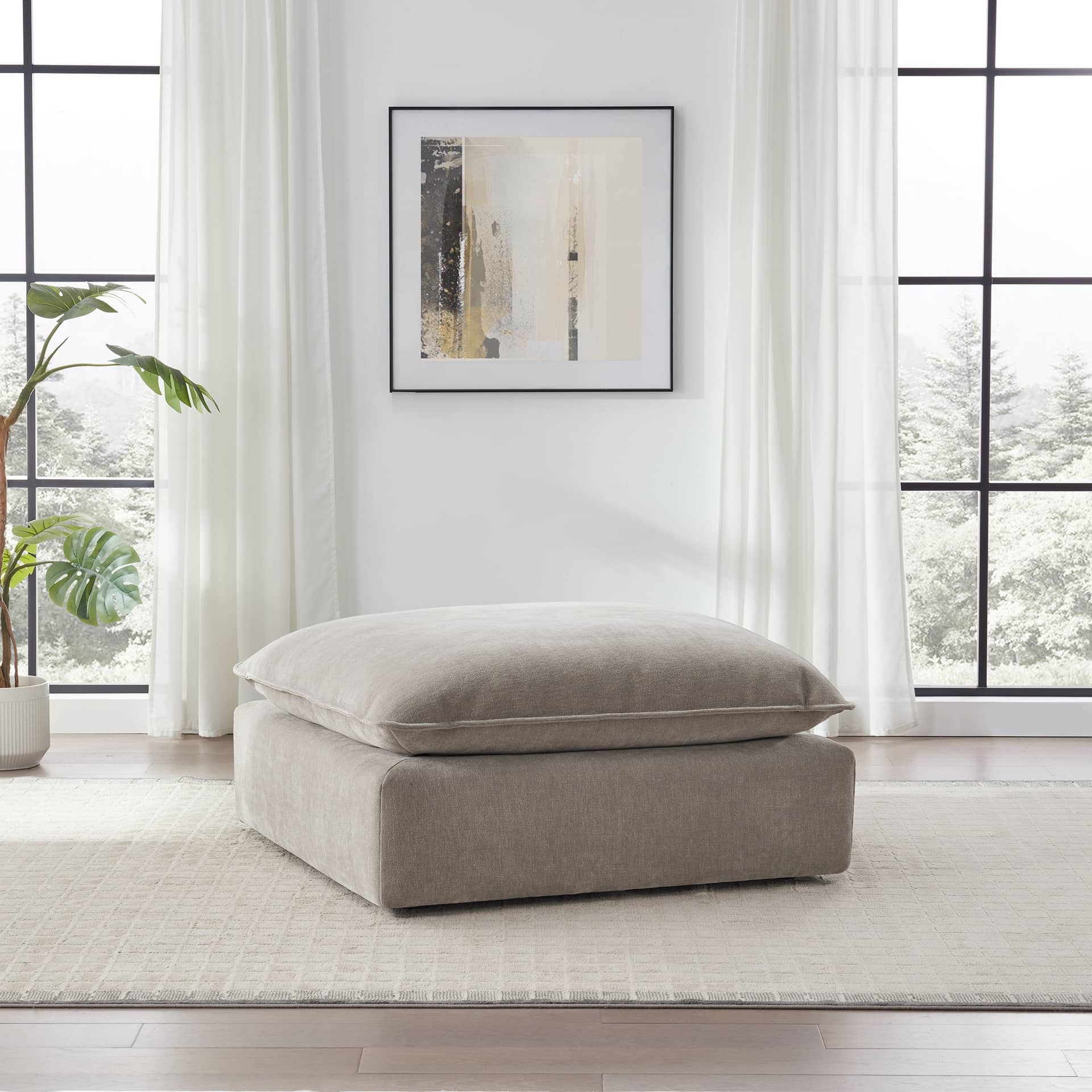 Sereen Fabric Ottoman, Taupe