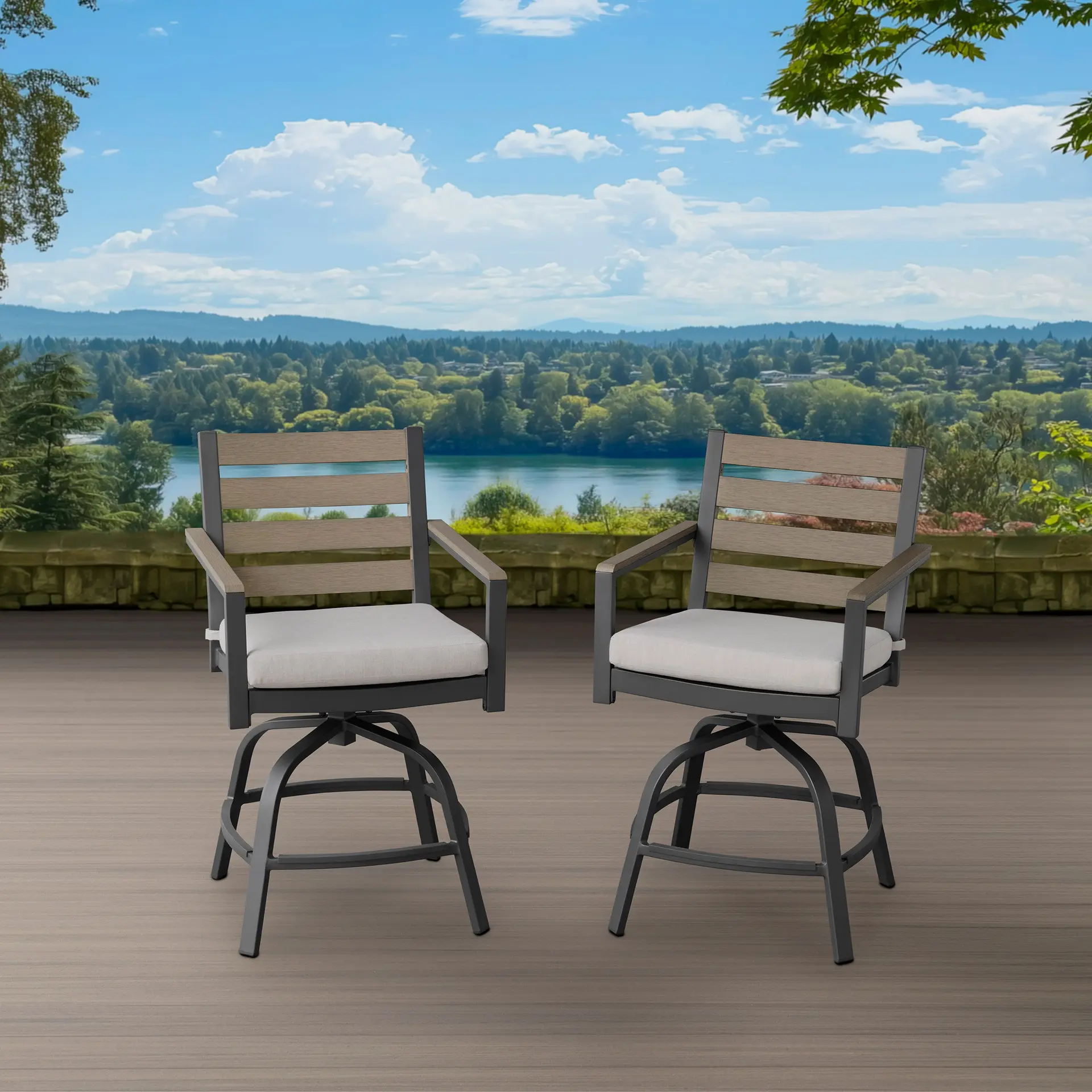 Agio Nicolet 2-Piece Outdoor Patio High Dining Swivel Chairs