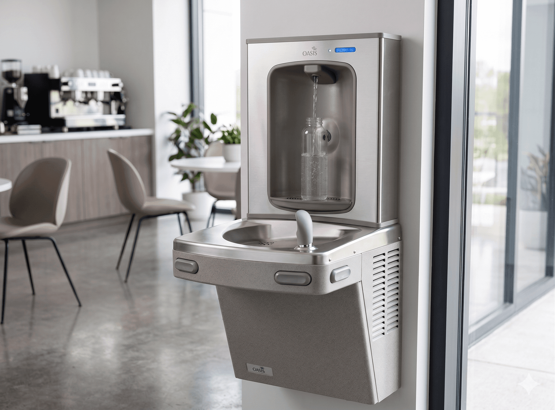 VersaCooler II Filtered Bottle Filling Station with Single Water Cooler in Greystone