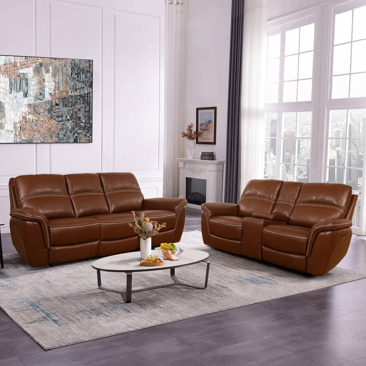 Oliver Leather Power Reclining Sofa with Power Headrests