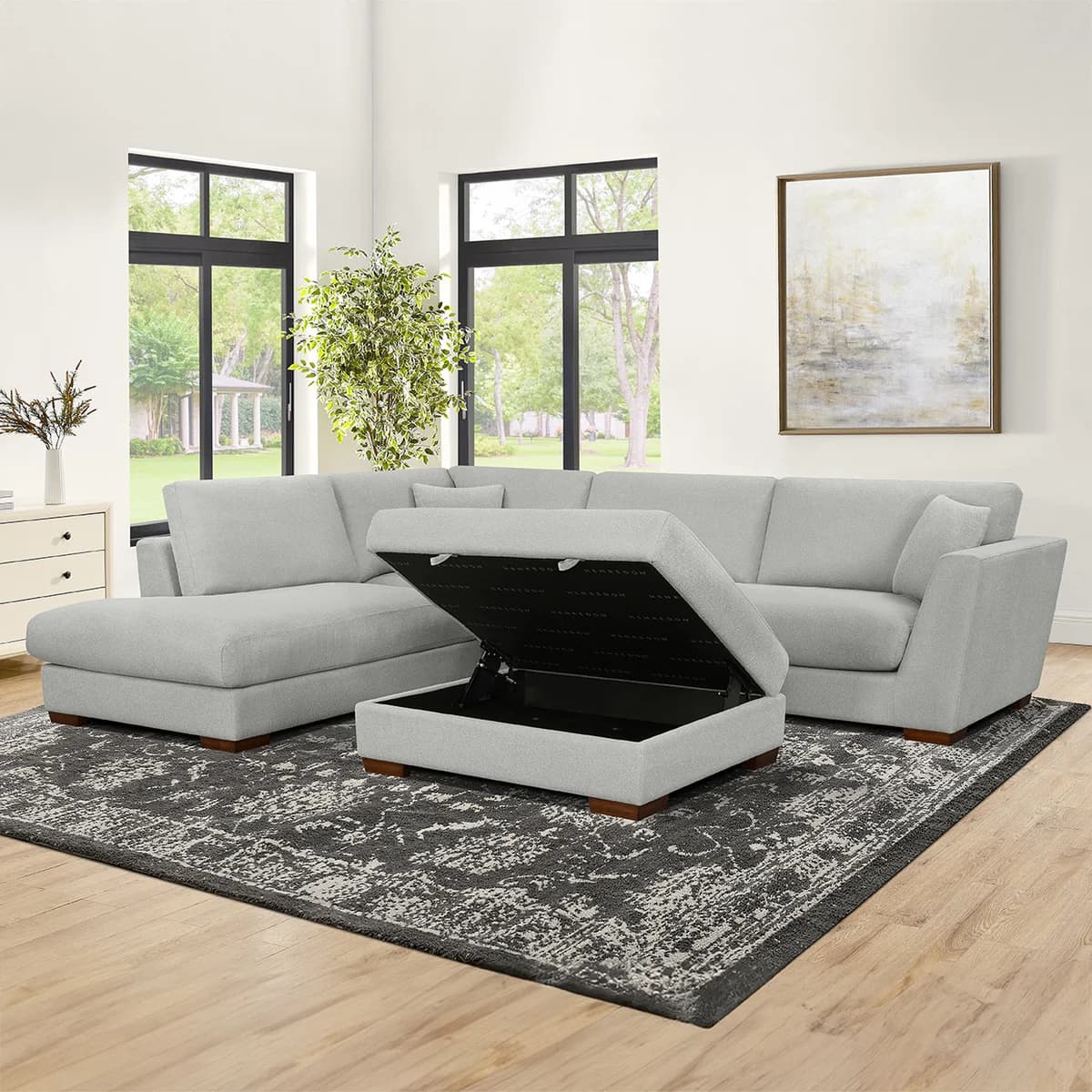 Henredon Larkin House Deep Seating Fabric Sectional with Storage Ottoman image 3