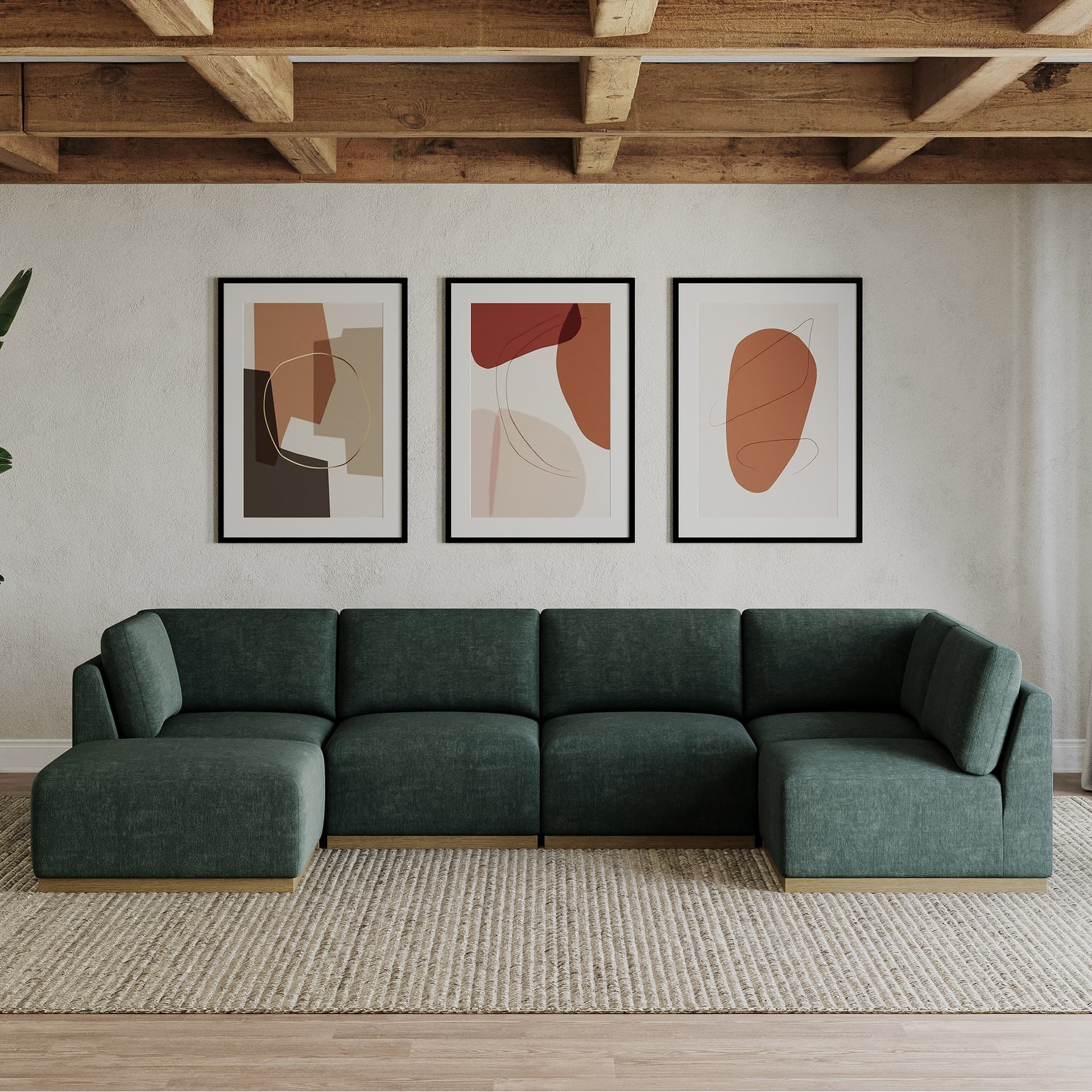 Henredon Murphy Fabric 6-piece Modular Sectional with Ottoman, Green
