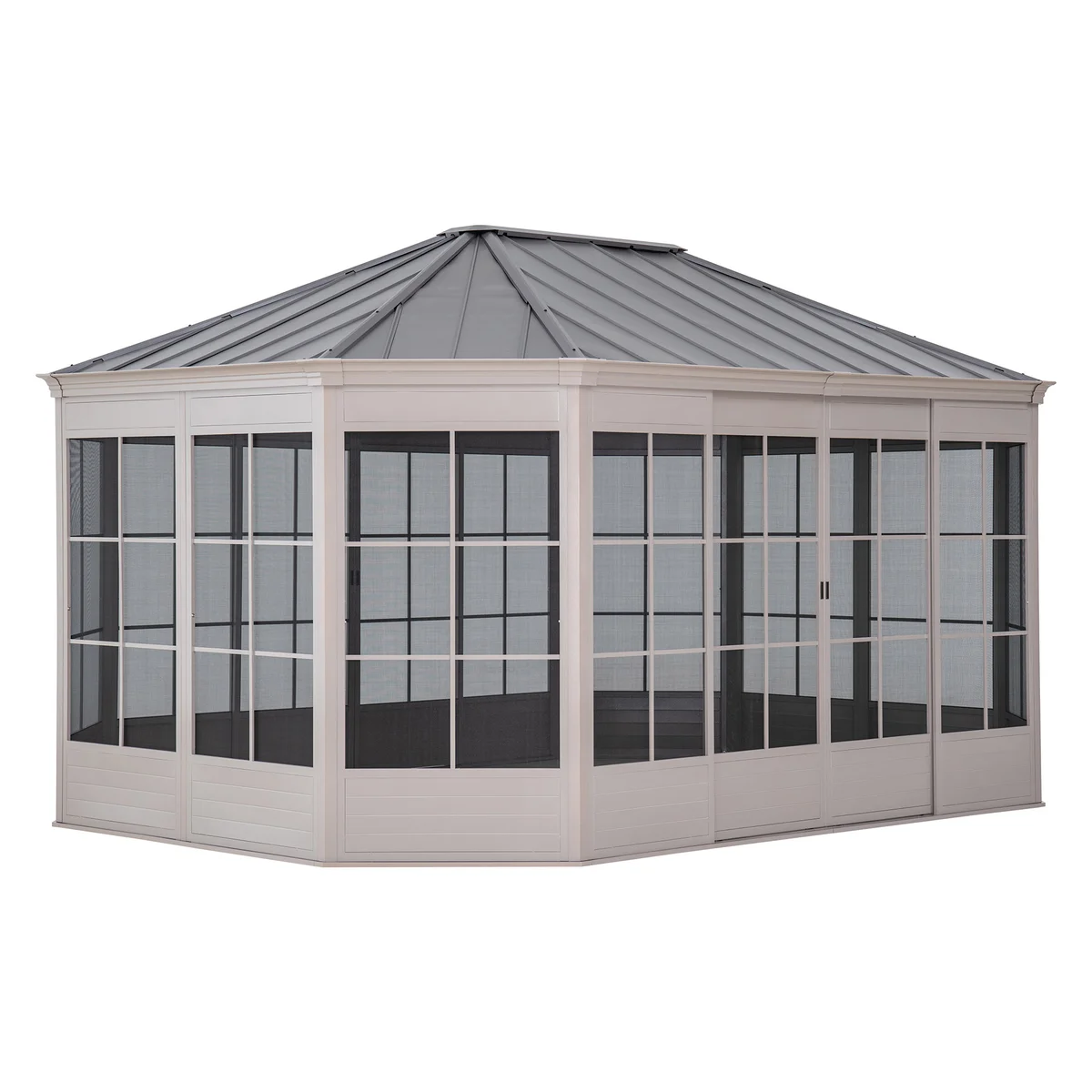 Sunjoy 12' x 16' Cape Blue Hardtop Screenhouse, Tan image 2