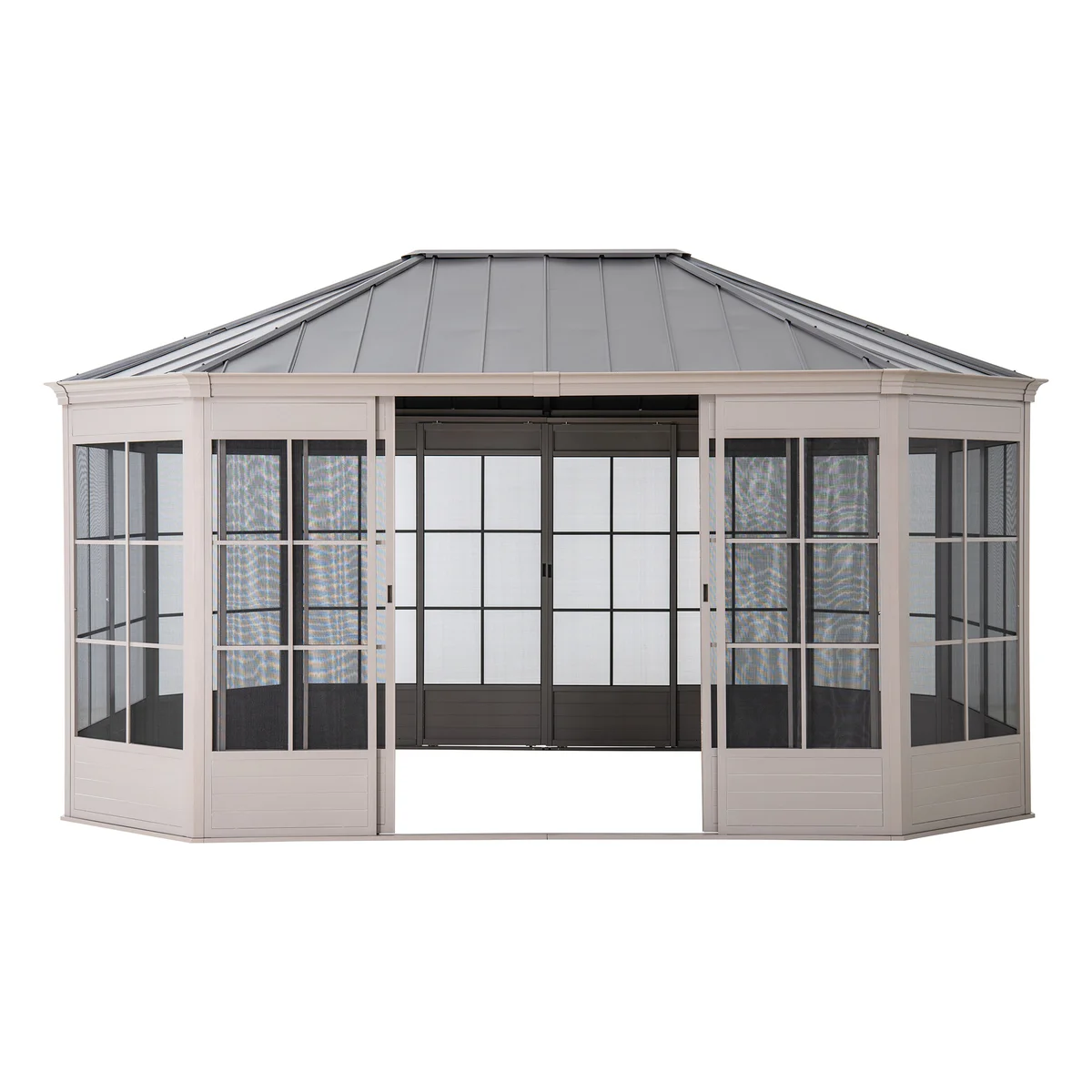 Sunjoy 12' x 16' Cape Blue Hardtop Screenhouse, Tan image 3