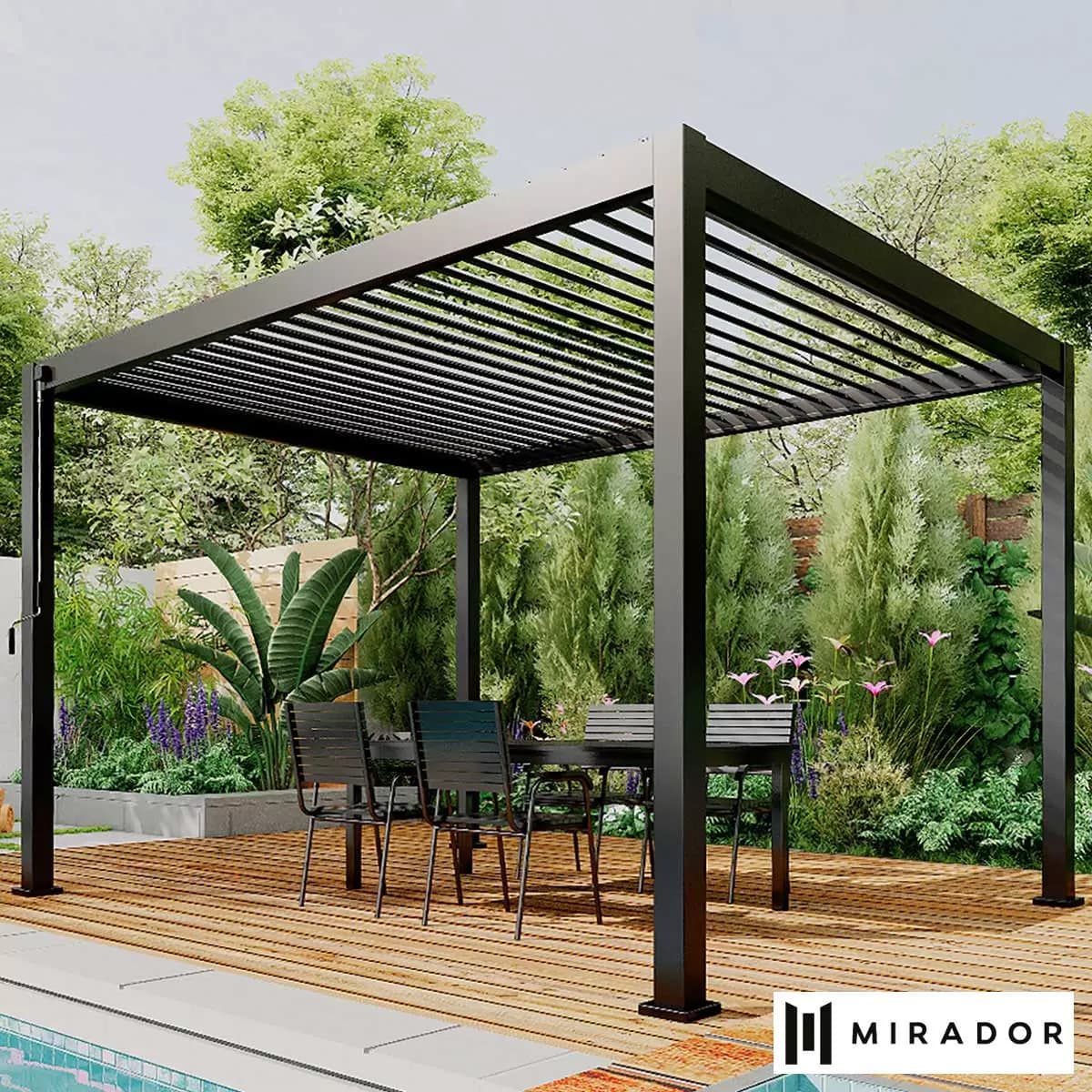 Mirador Adjustable Louvered Aluminum Pergola — 10ft. x 13ft. — Gray