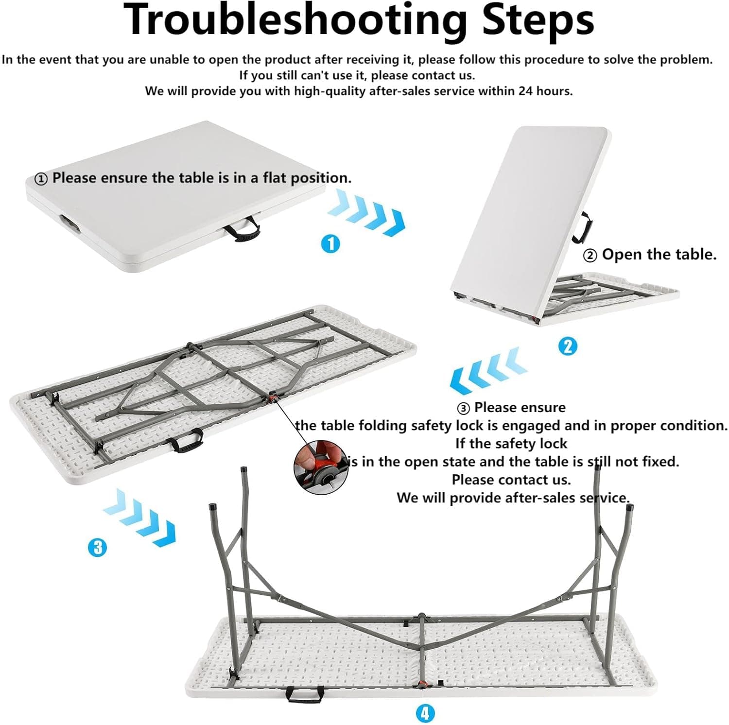6ft Plastic Folding Table, Outdoor Indoor Heavy Duty Portable Fold-in-Half Table w/Handle, Lock for Camping, Party, Picnic - White image 7