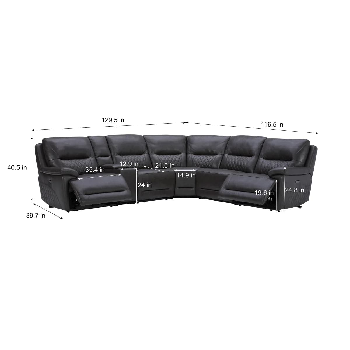 Ryerson 6-piece Power Reclining Leather Sectional with Power Headrests image 6