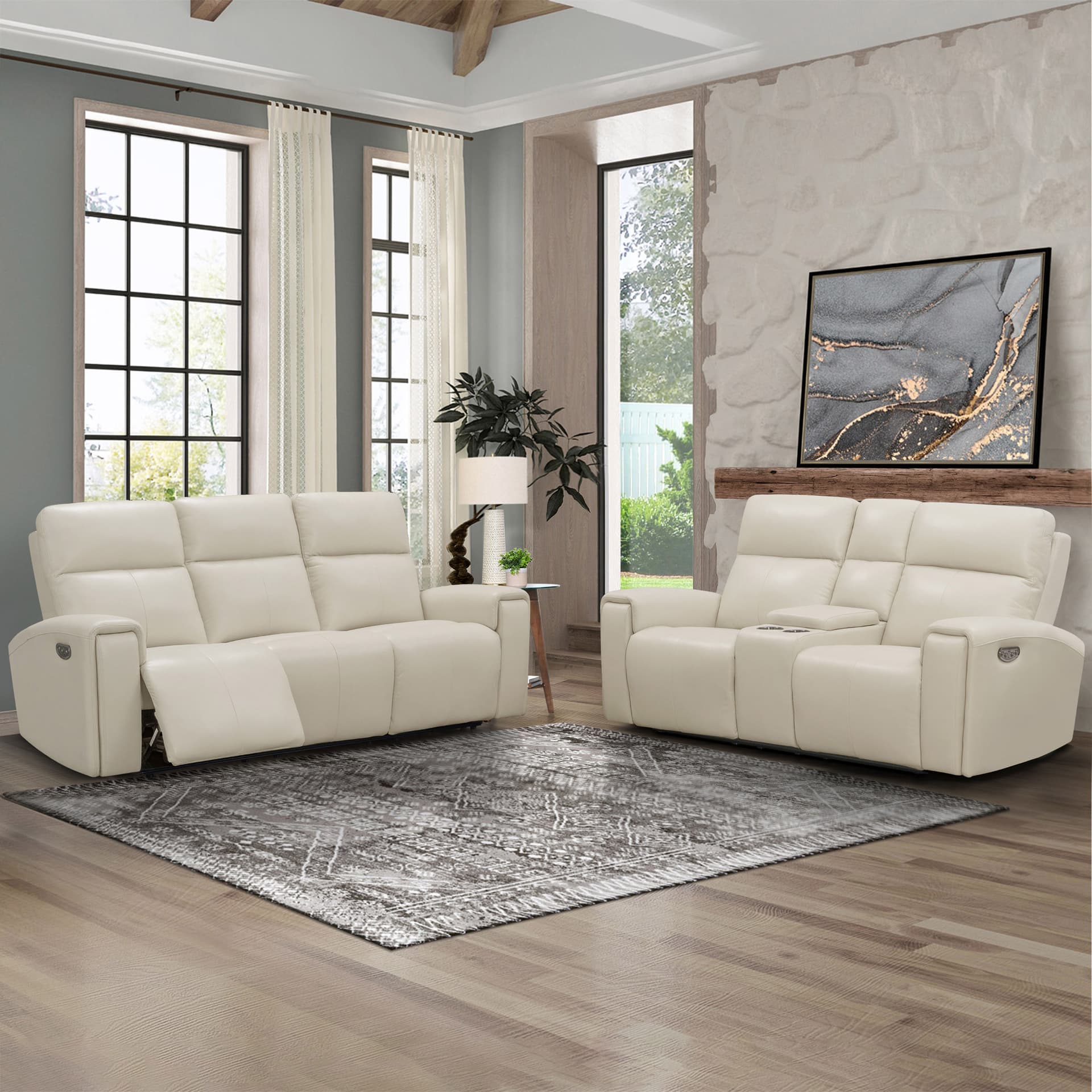 Keegan 2-piece Leather Power Reclining Set with Power Headrests, White