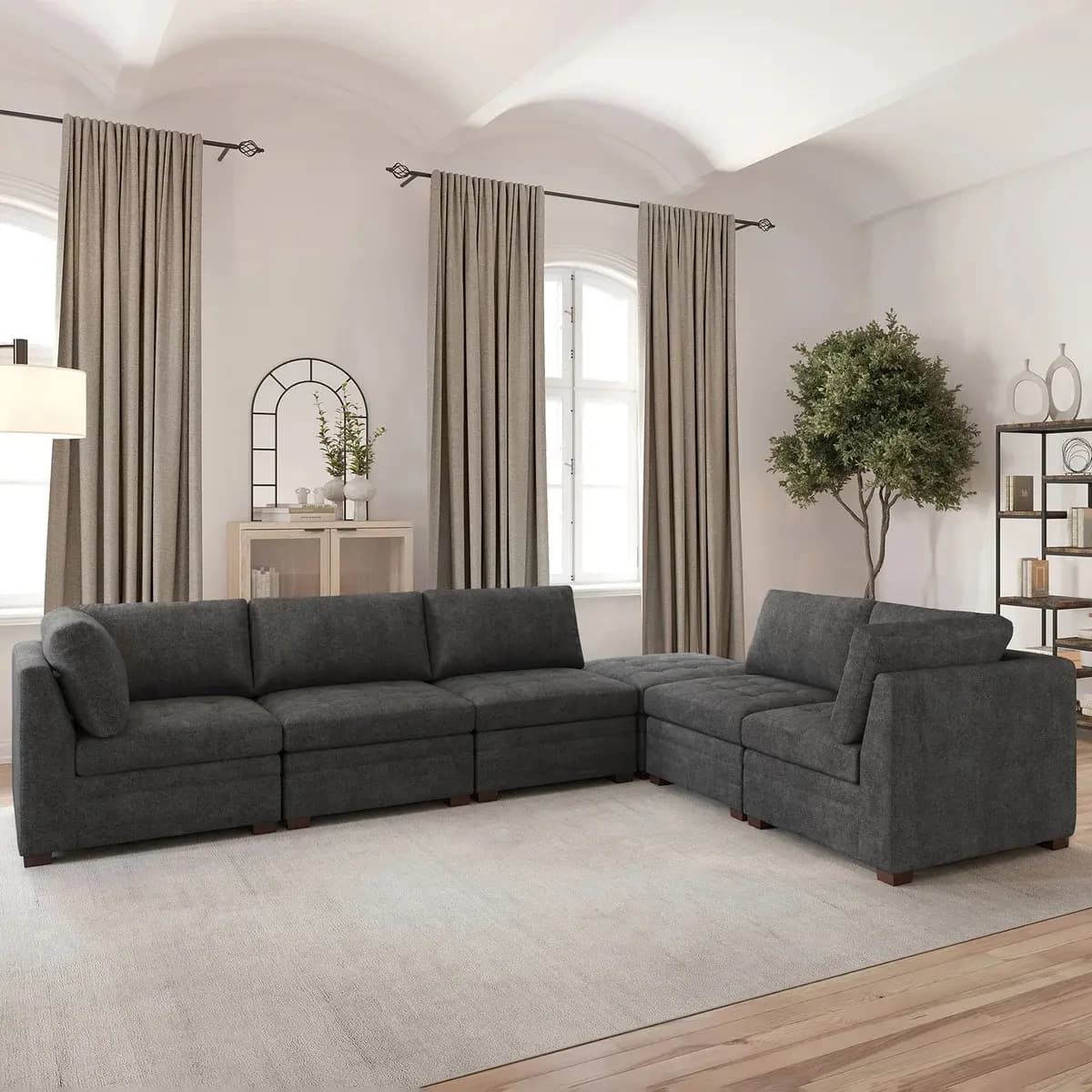 Thomasville Tisdale Modular Sectional 6-piece Dark Gray with Storage Ottoman image 5