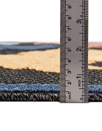 Unique Loom Belize Outdoor Collection Area Rug - Turneffe (7' 10" Square, Black/ Rust Red) image 2