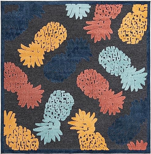 Unique Loom Belize Outdoor Collection Area Rug - Turneffe (7' 10" Square, Black/ Rust Red) image 3