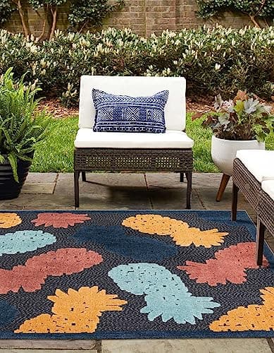 Unique Loom Belize Outdoor Collection Area Rug - Turneffe (7' 10" Square, Black/ Rust Red) image 4