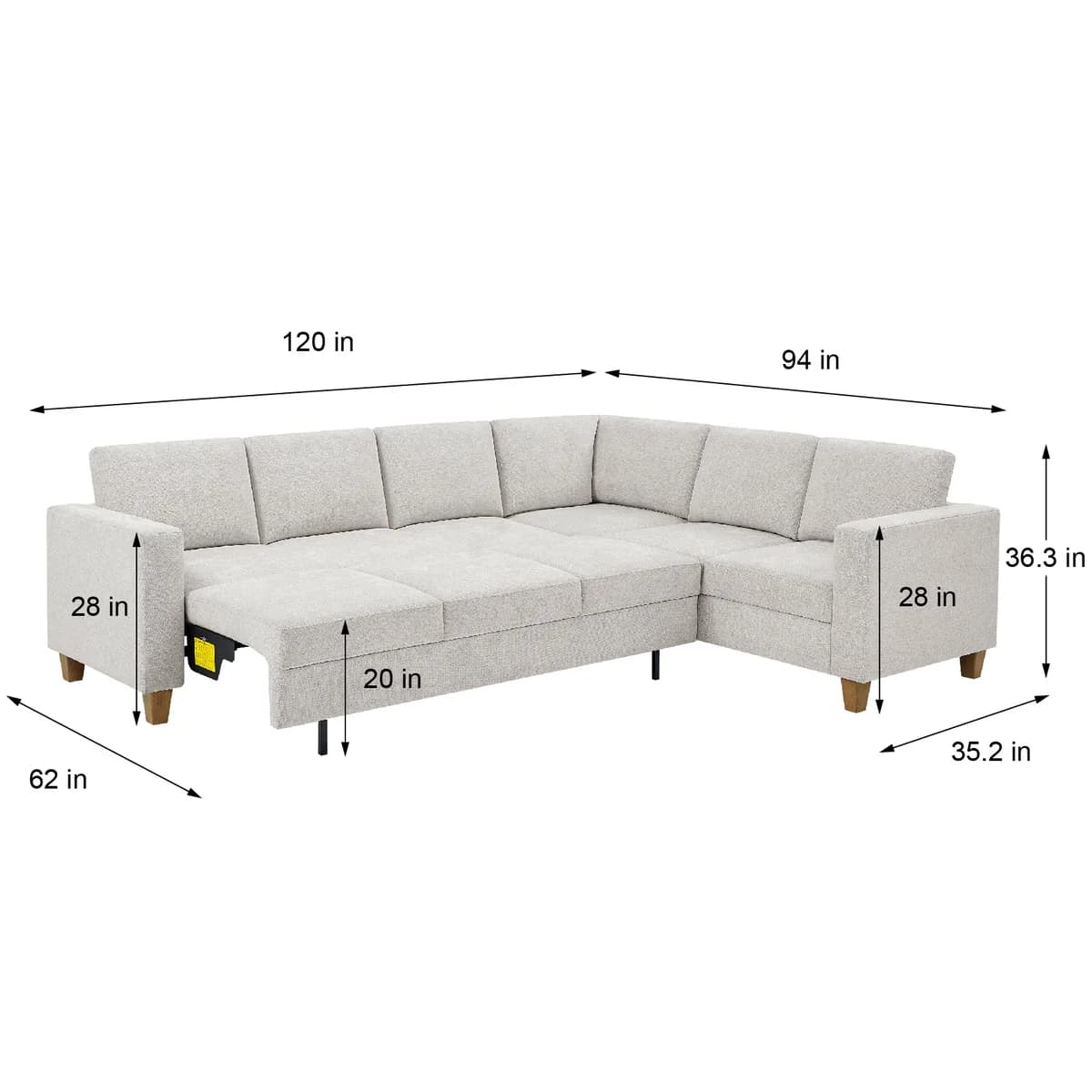 Thomasville Dillard Convertible Sleeper Sectional, Light Gray image 3