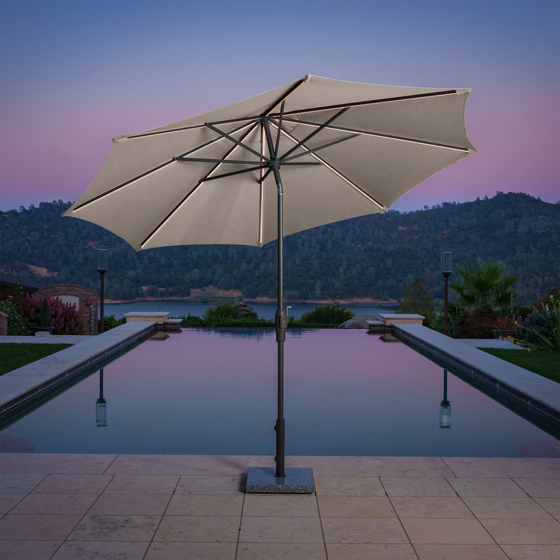 Sunvilla 10' Round Solar LED Market Umbrella, Tan