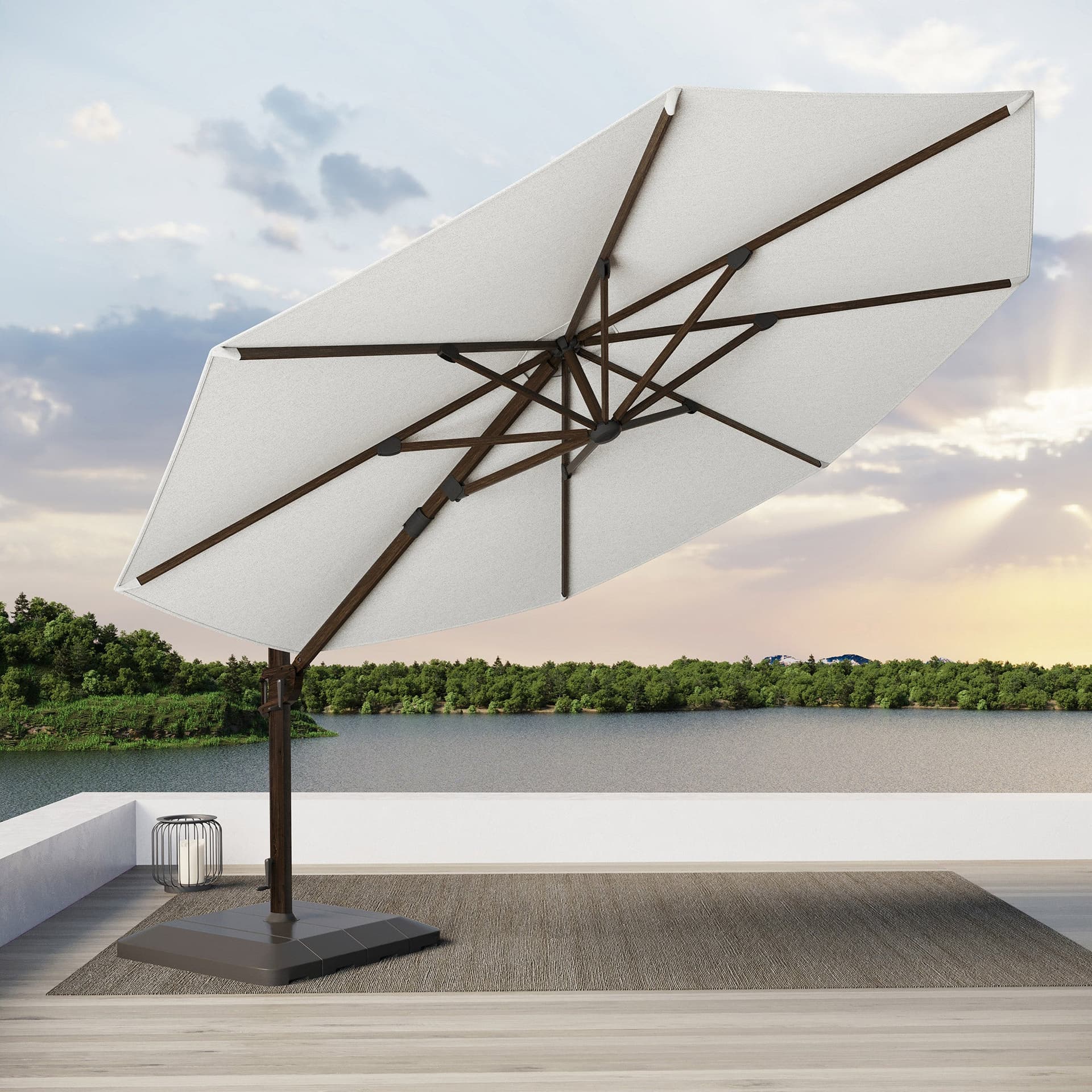 Seasons Sentry 13ft Round Woodgrain Aluminum Cantilever Umbrella