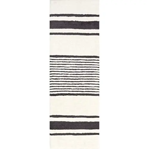 Rugs USA Striped Wool Machine Washable Area Rug, 2'6" x 8', Ivory image 3