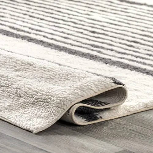 Rugs USA Striped Wool Machine Washable Area Rug, 2'6" x 8', Ivory image 6