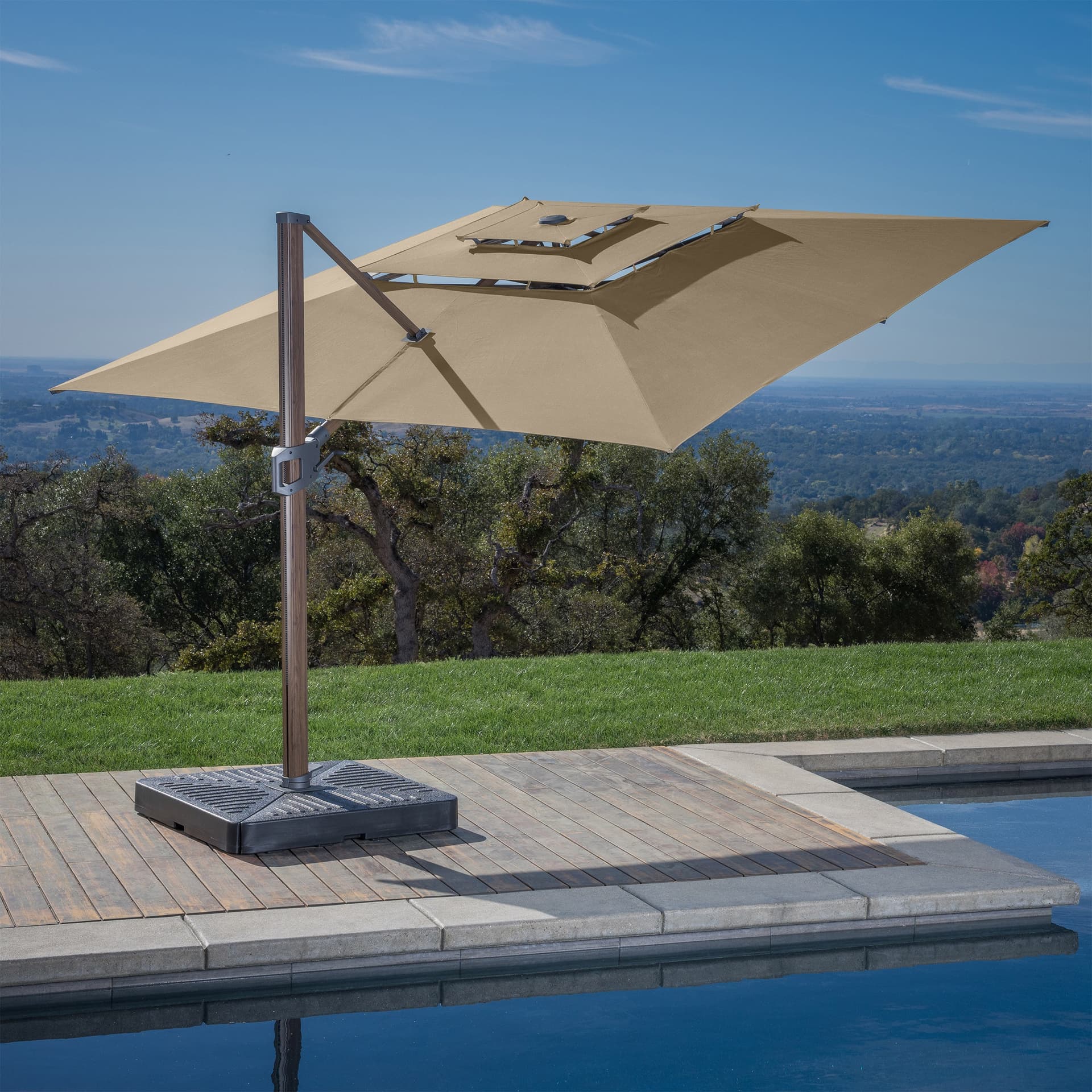 SunVilla 12 ft. Square 3-Tier Cantilever Umbrella, Tan