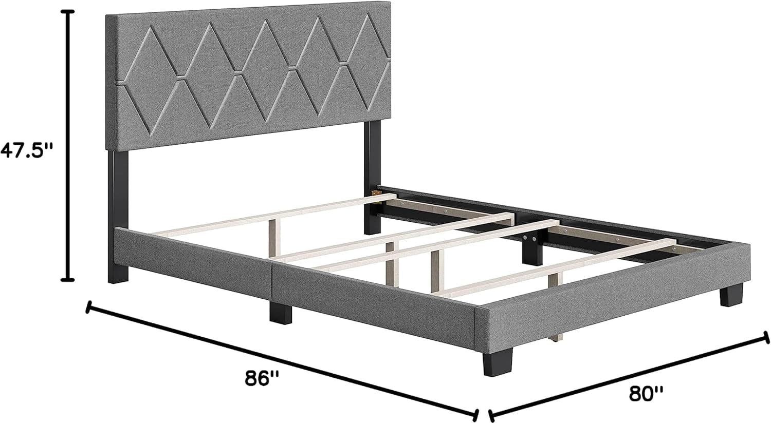 King Diamond-Tufted Upholstered Bed in Grey image 2