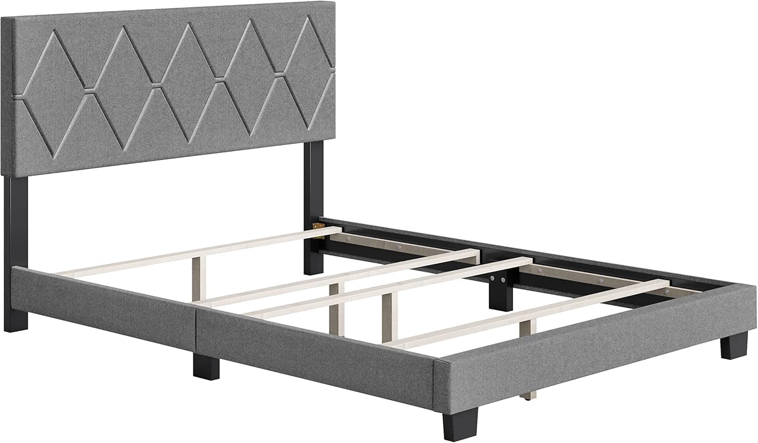 King Diamond-Tufted Upholstered Bed in Grey image 3