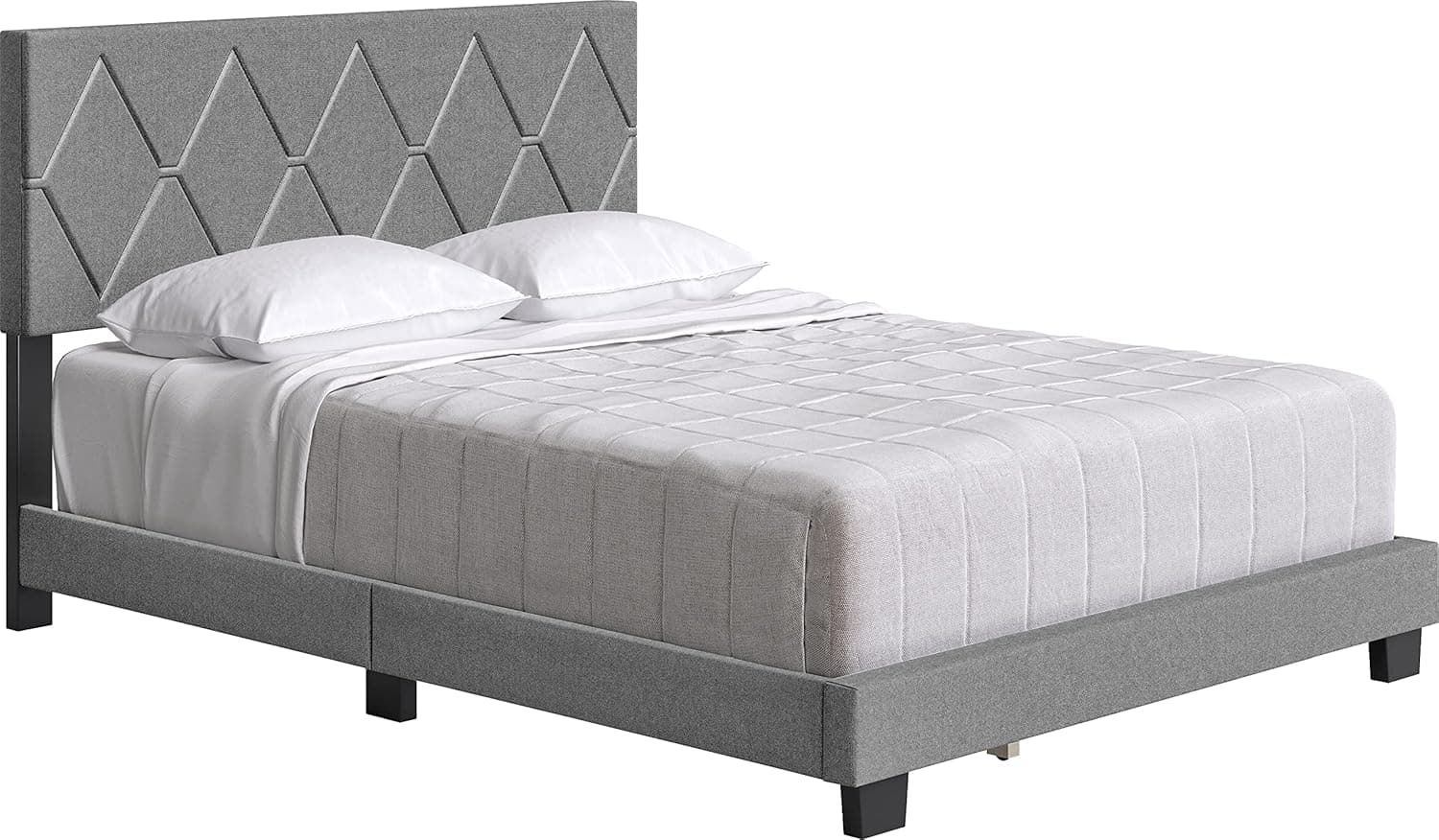 King Diamond-Tufted Upholstered Bed in Grey image 4