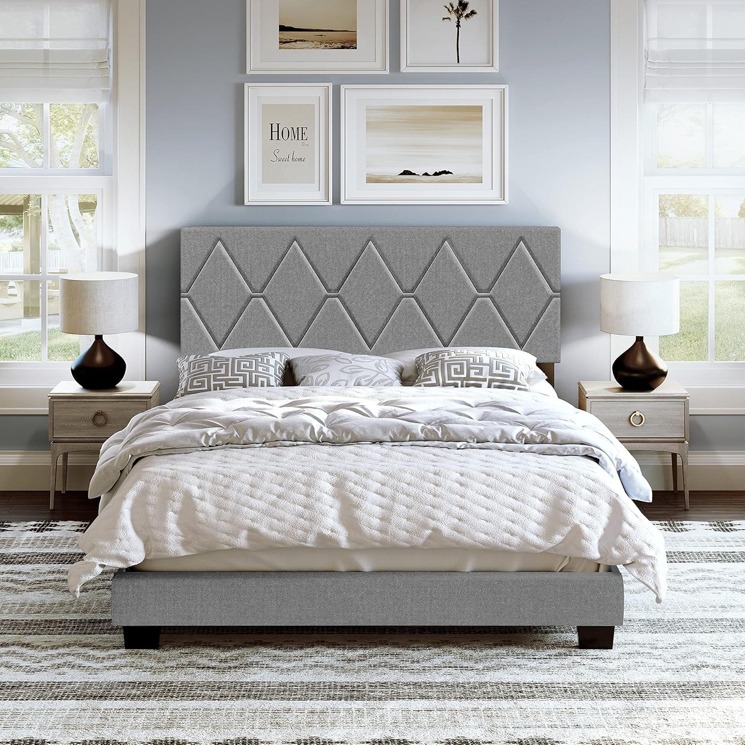 King Diamond-Tufted Upholstered Bed in Grey image 7