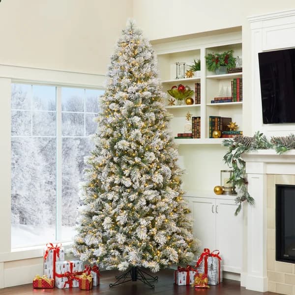 9ft Glitter Flocked Pre-Lit Christmas Tree image 2