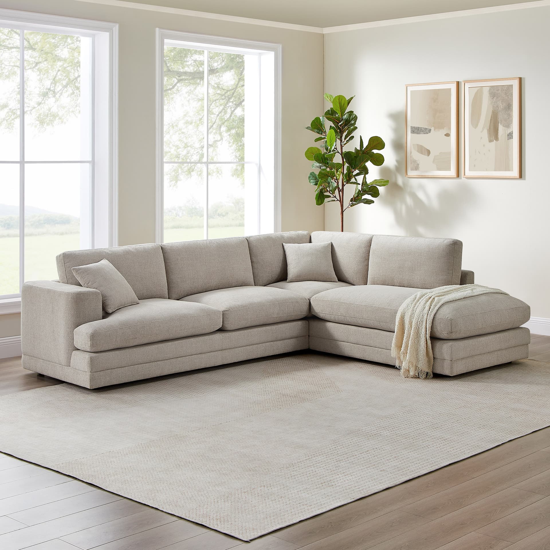 Derry Fabric Sectional, Beige