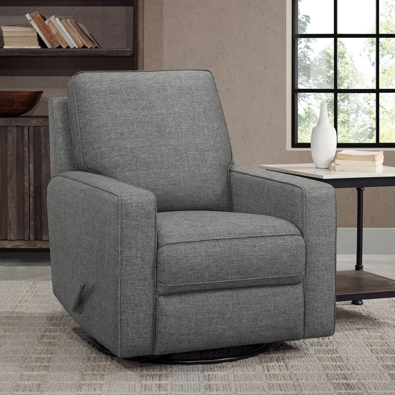True Innovations Maine Fabric Swivel Glide Recliner