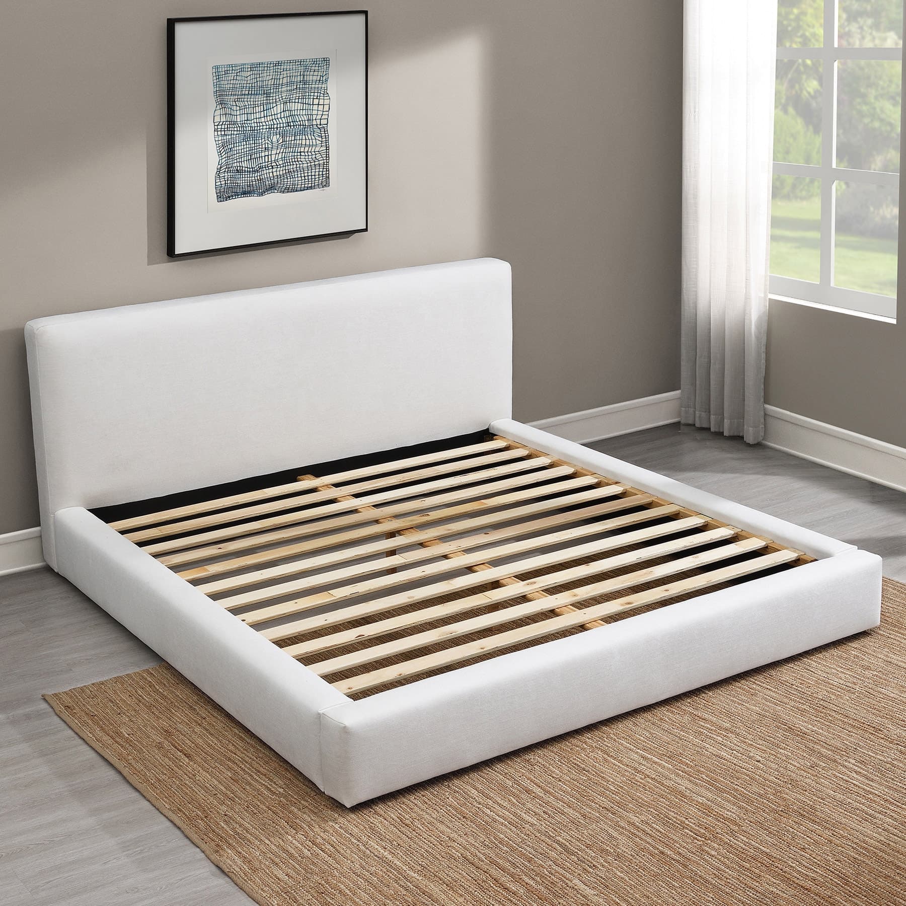 Mindy Upholstered Bed Frame Low Profile Platform, Queen image 2