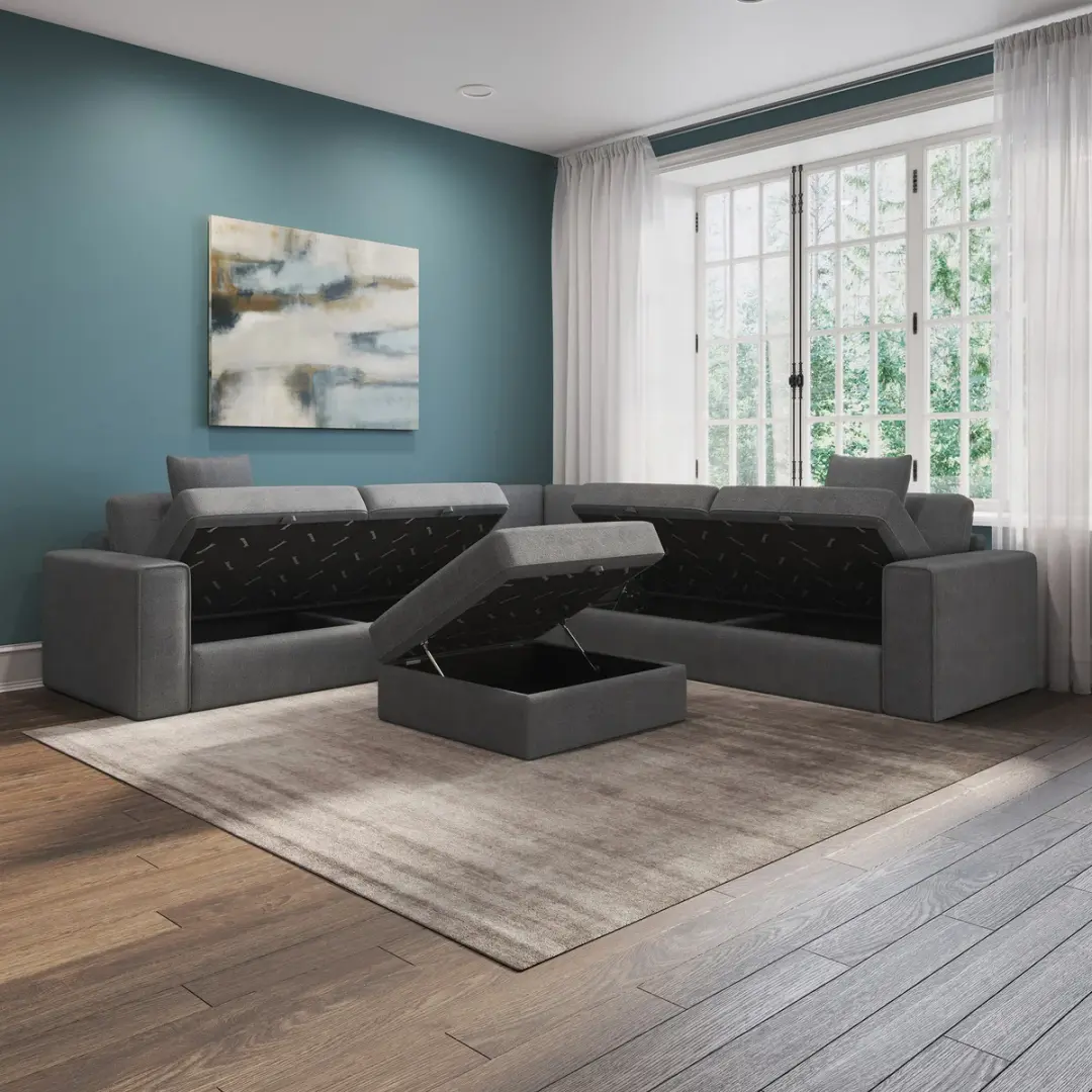 Thomasville Bryden Fabric Sectional with Storage Seats and Ottoman image 2