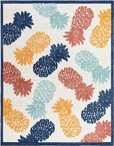 Unique Loom Belize Outdoor Collection Area Rug - Turneffe (7' 10" x 10' Rectangle, White/ Rust Red) image 3