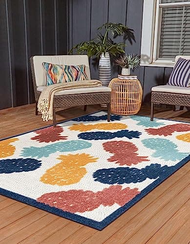 Unique Loom Belize Outdoor Collection Area Rug - Turneffe (7' 10" x 10' Rectangle, White/ Rust Red) image 4