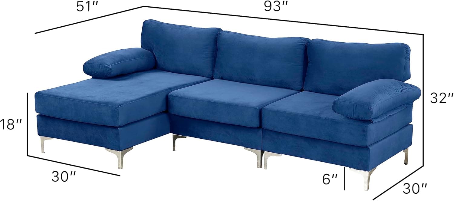 Casa Andrea Milano Modern Velvet Fabric Sectional Sofa, L-Shape Couch with Extra Wide Chaise Lounge image 2
