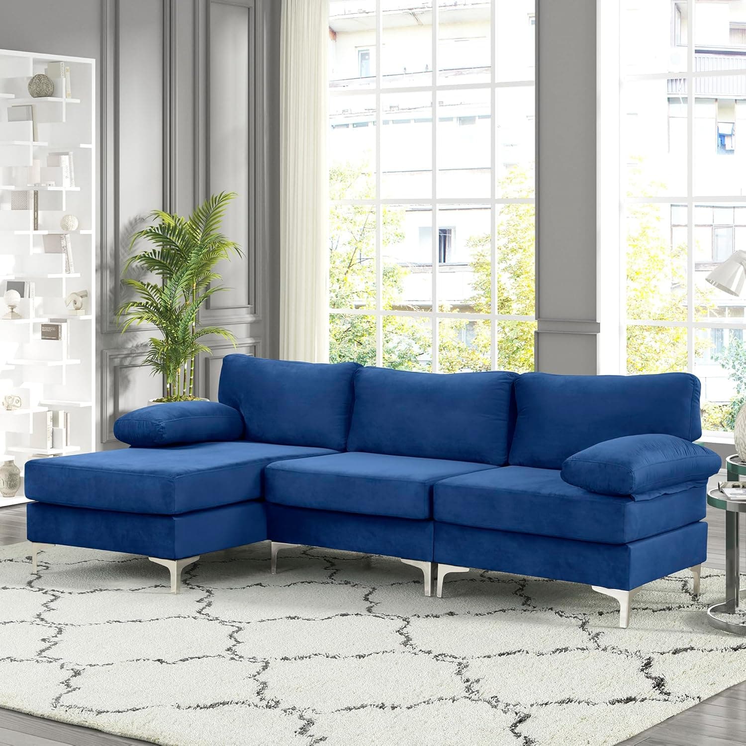 Casa Andrea Milano Modern Velvet Fabric Sectional Sofa, L-Shape Couch with Extra Wide Chaise Lounge image 3