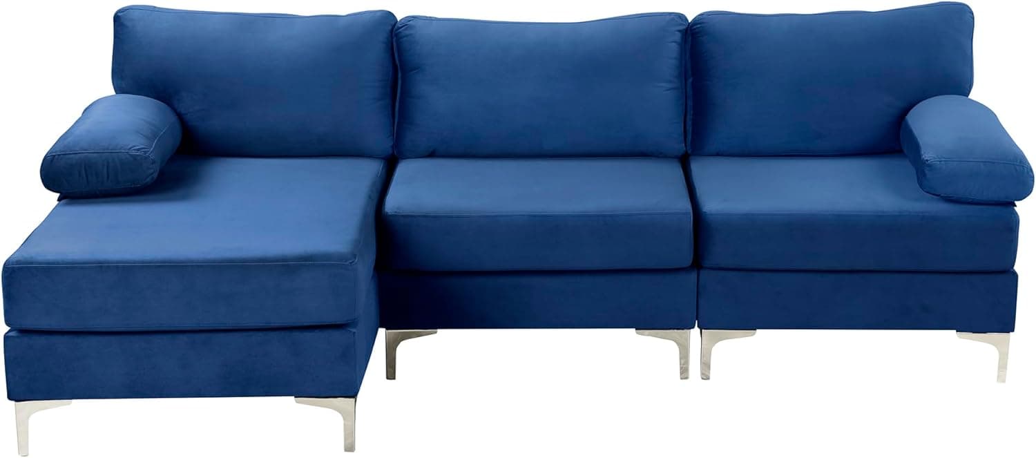 Casa Andrea Milano Modern Velvet Fabric Sectional Sofa, L-Shape Couch with Extra Wide Chaise Lounge image 4