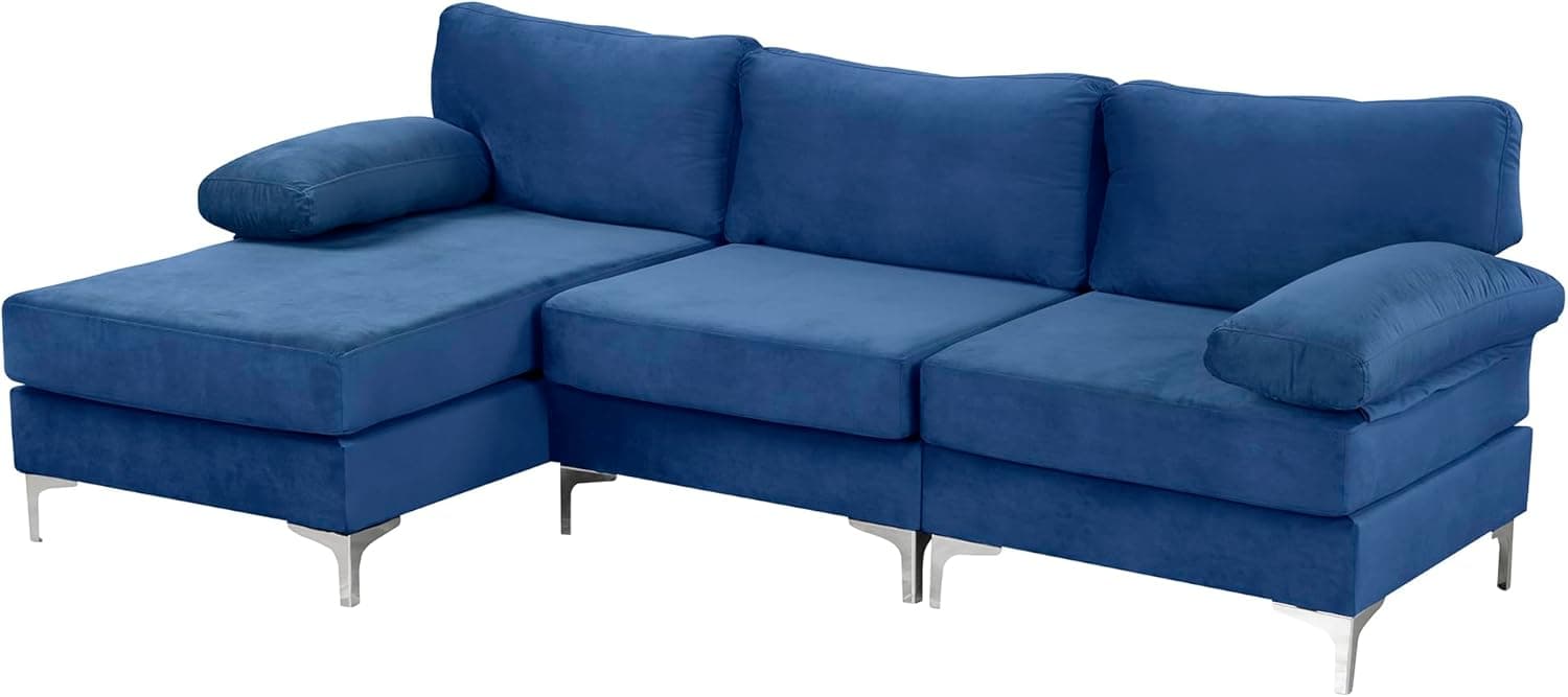 Casa Andrea Milano Modern Velvet Fabric Sectional Sofa, L-Shape Couch with Extra Wide Chaise Lounge image 5