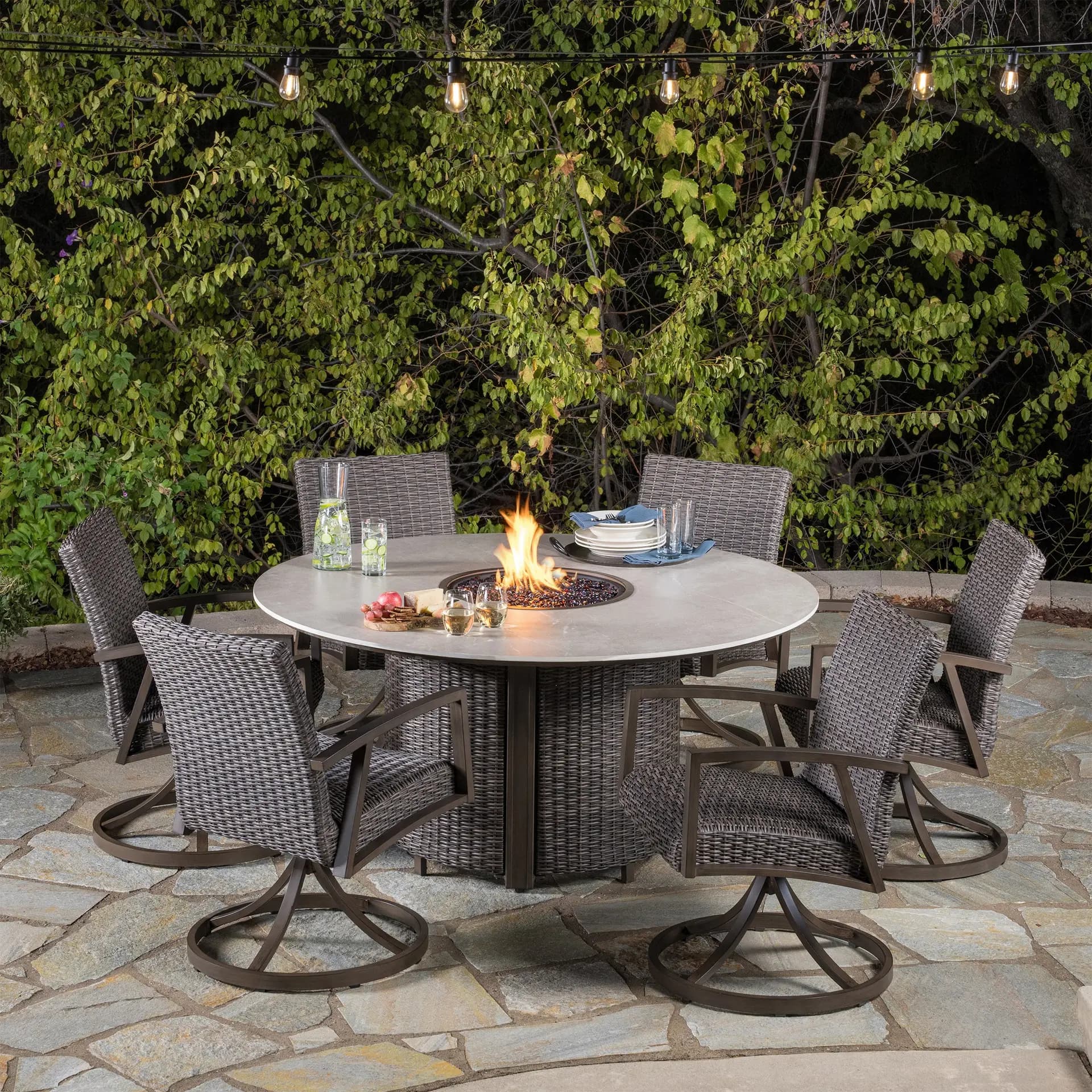 SunVilla Sarasota 7-piece Fire Outdoor Patio Dining Set
