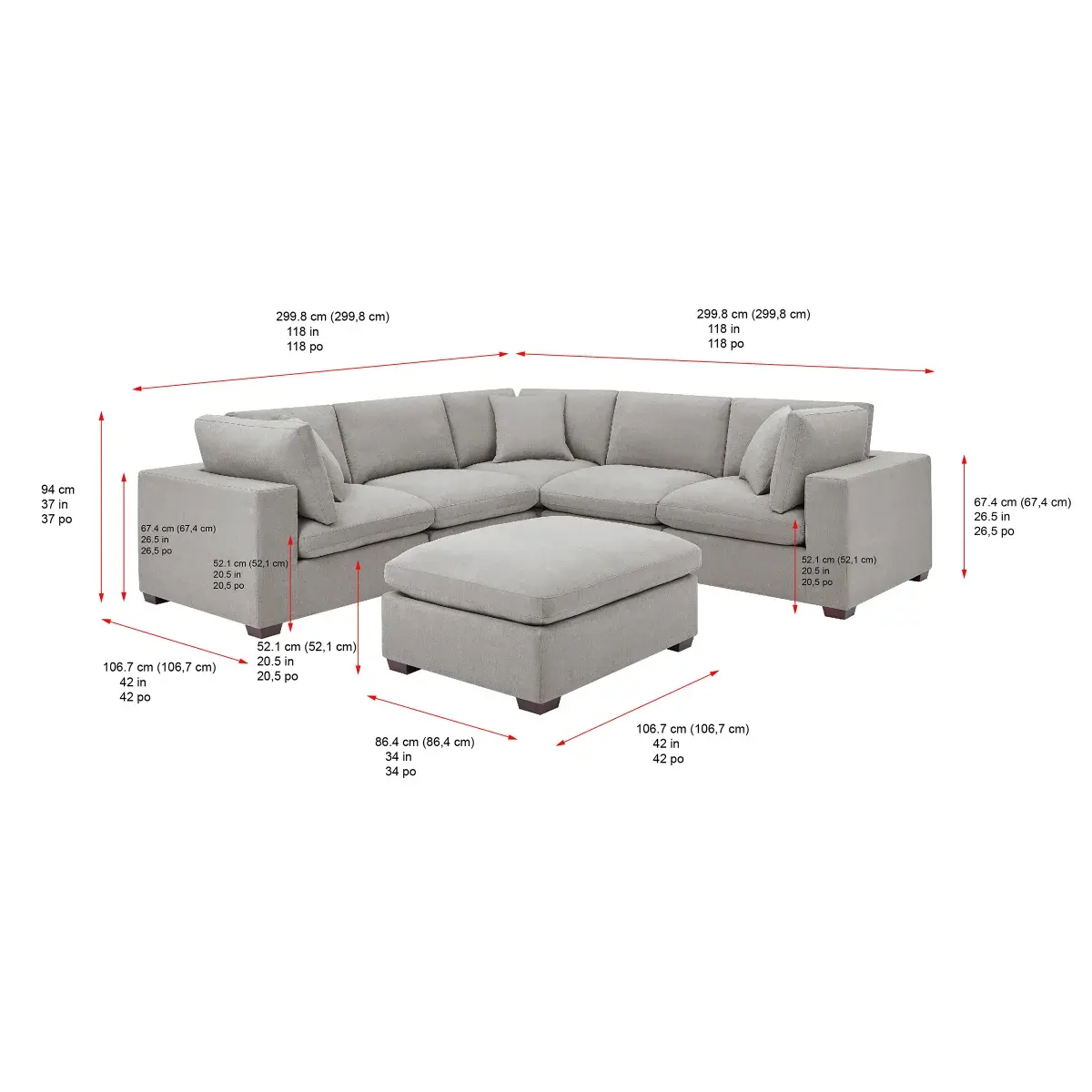 Thomasville Lowell 6-piece Modular Sectional, Light Gray image 5