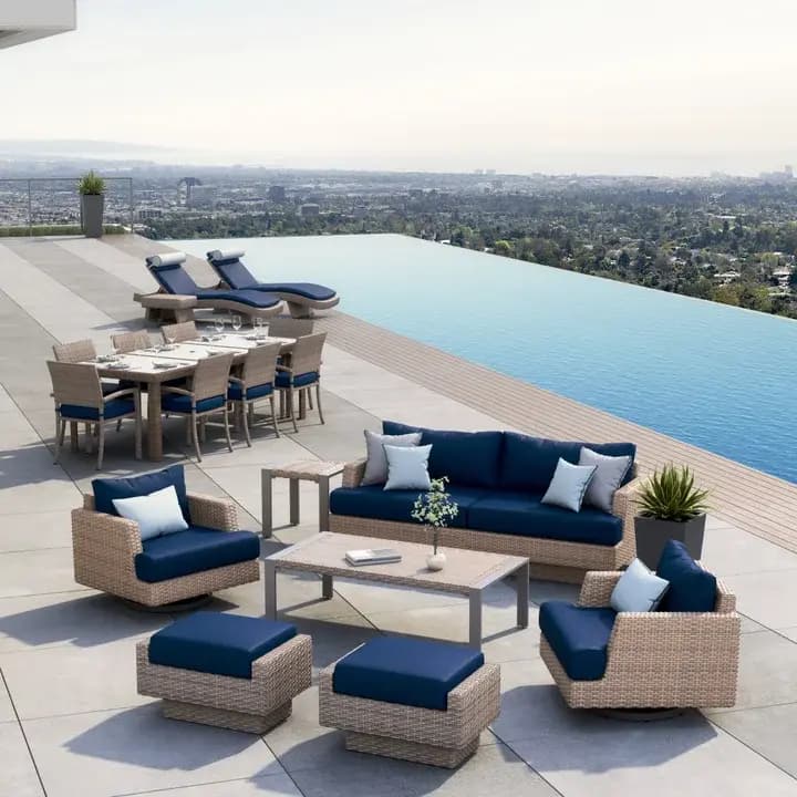Portofino Repose 19 Piece Sunbrella Outdoor Estate Collection - Laguna Blue