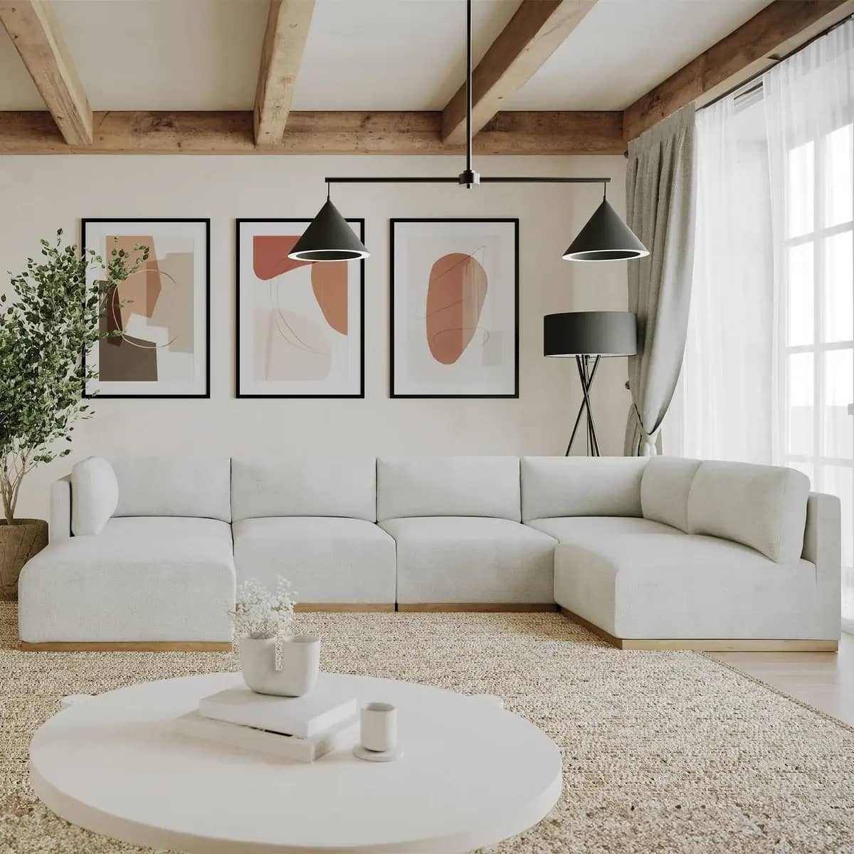 Henredon Murphy Fabric Modular Sectional with Ottoman, White