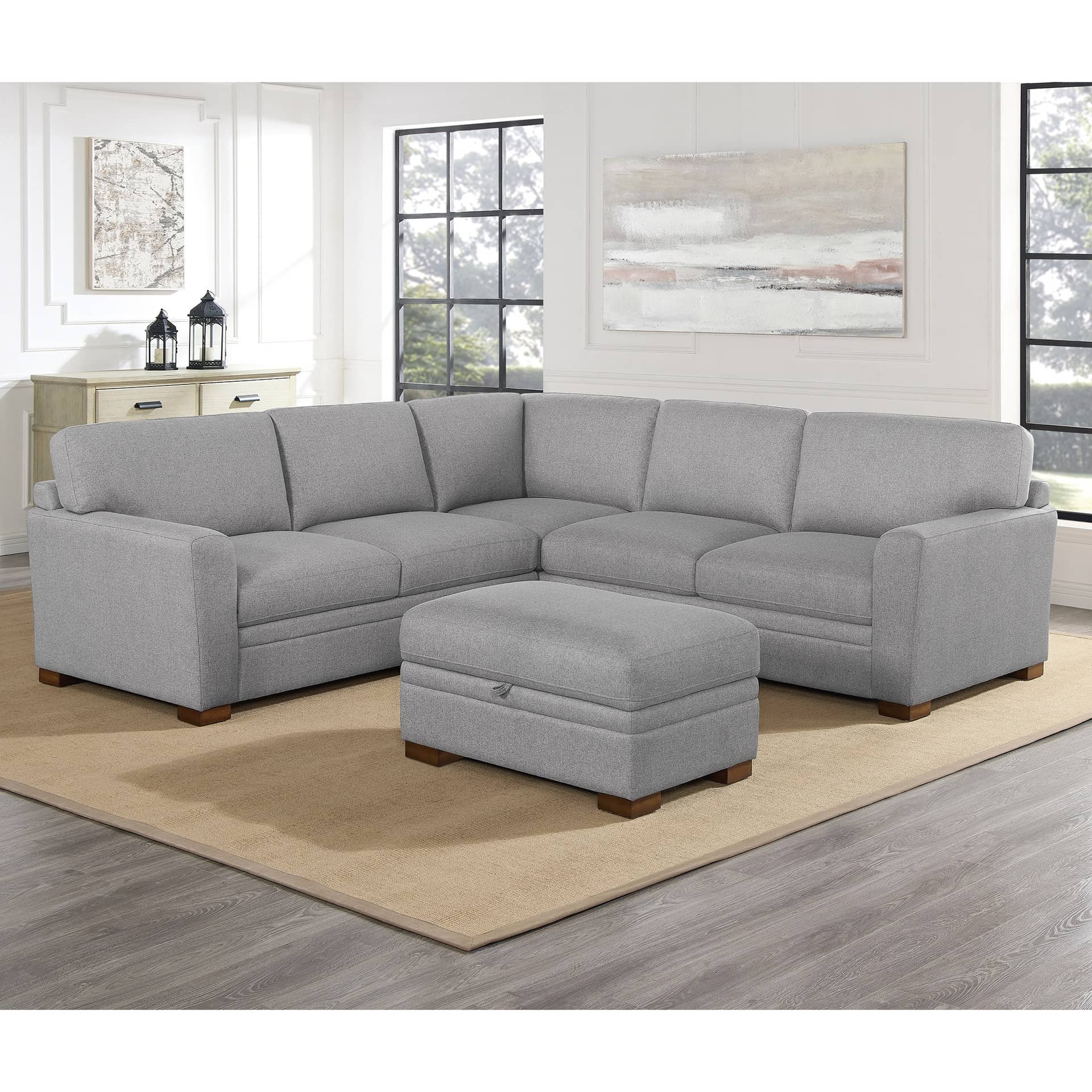 Thomasville Langdon Fabric Sectional with Storage Ottoman, Gray