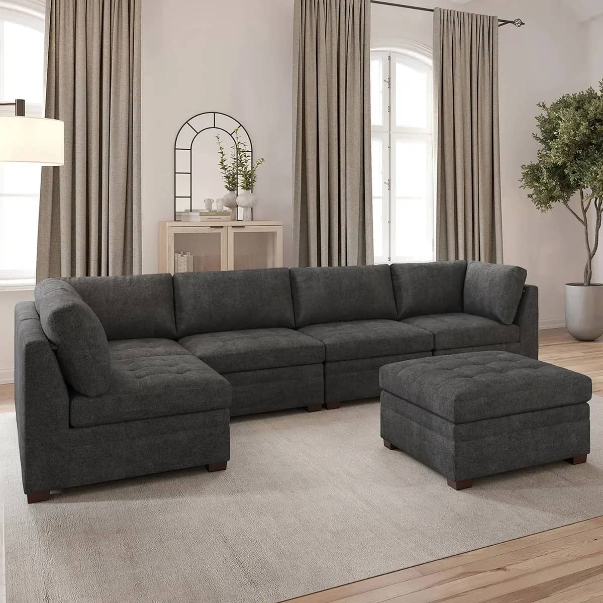 Thomasville Tisdale Modular Sectional 6-piece Dark Gray with Storage Ottoman