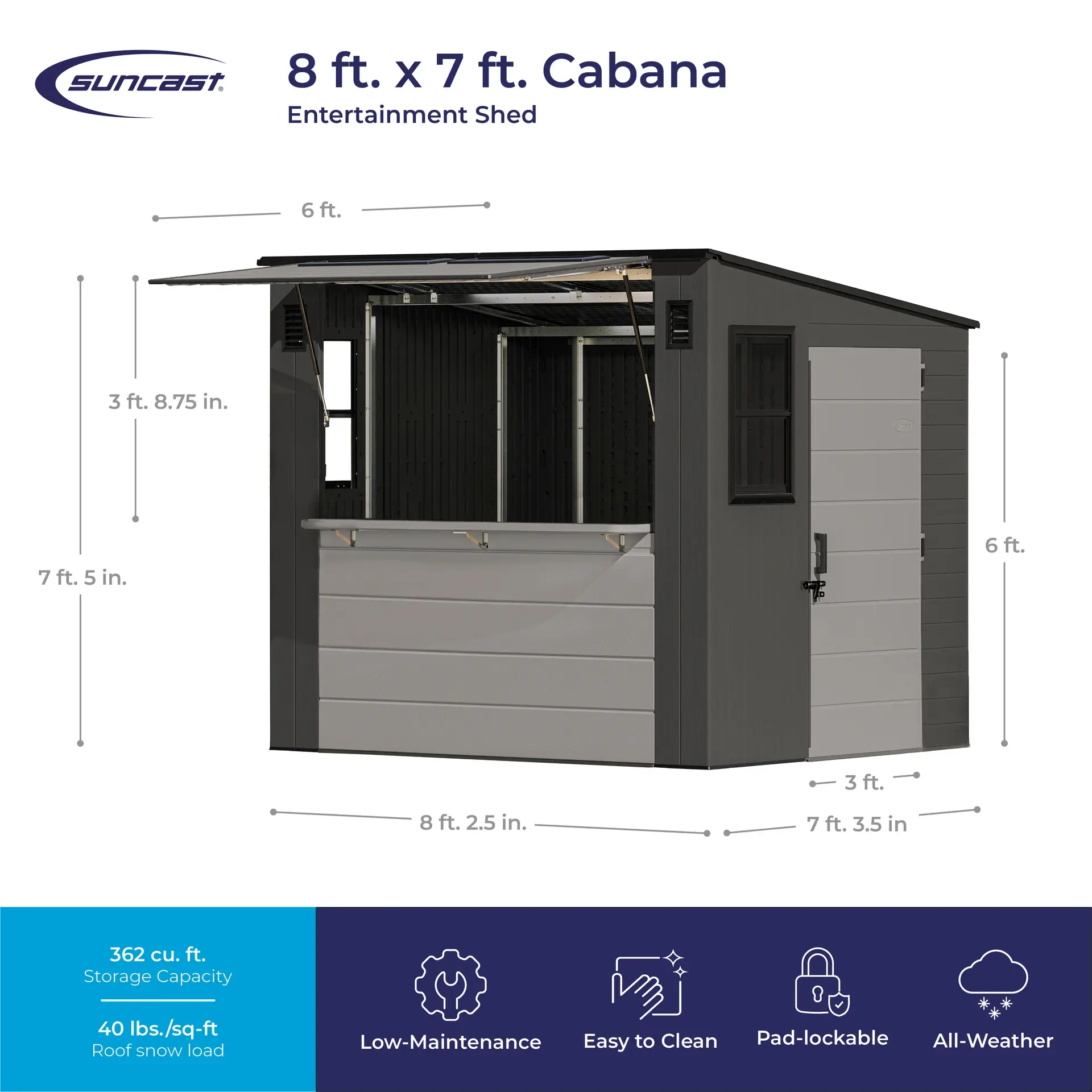 Suncast 8' x 7' Cabana Shed