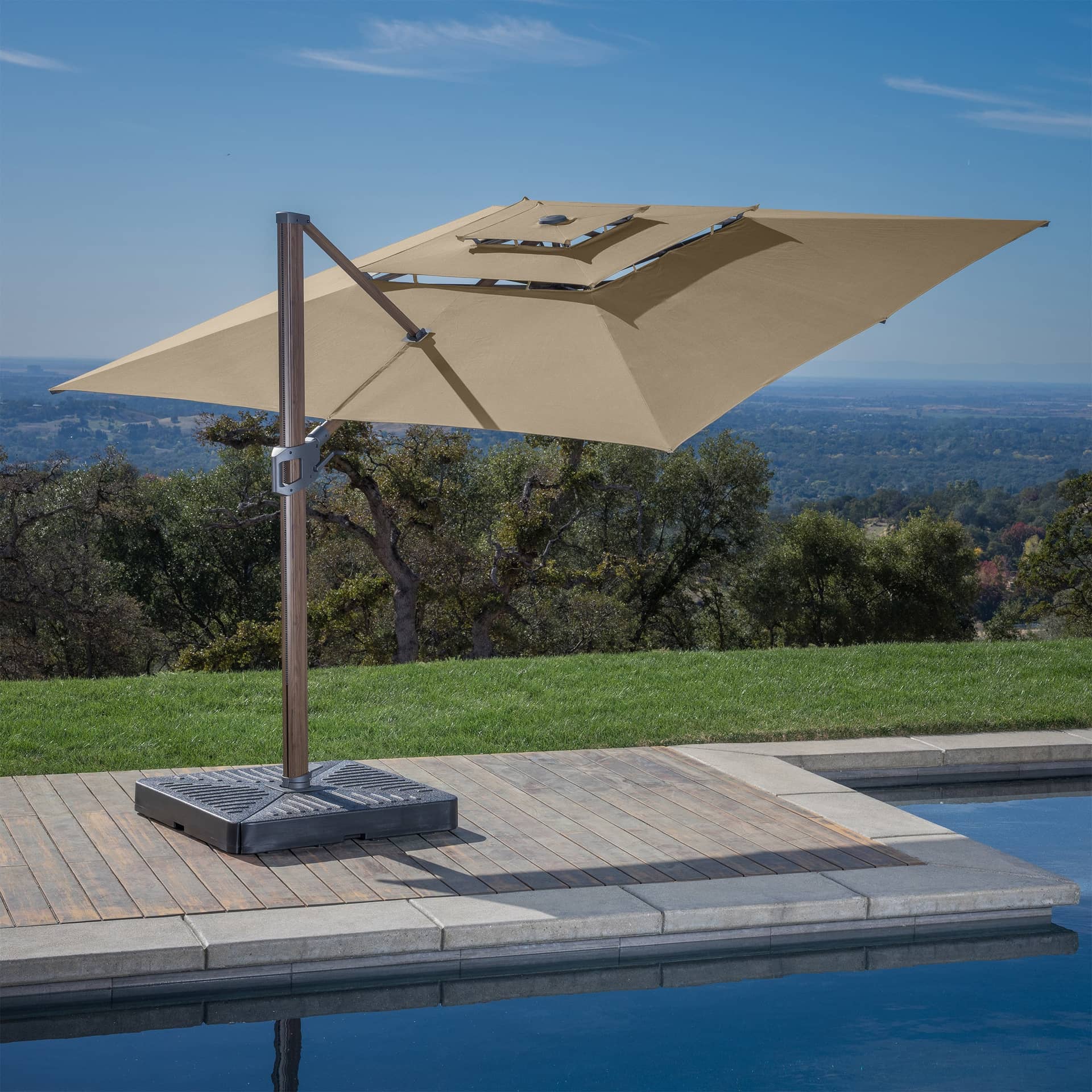 SunVilla 12 ft. Square 3-Tier Cantilever Umbrella, Tan
